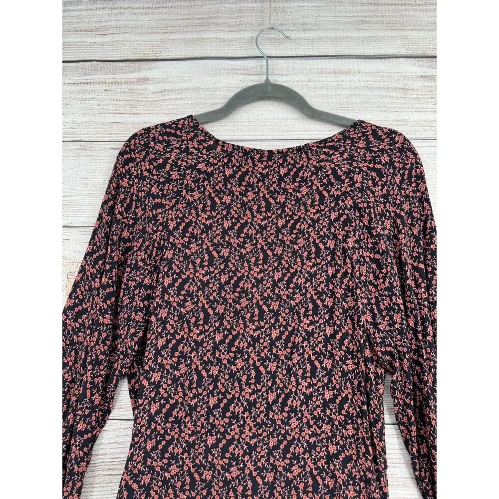 Free People V-Neck Floral Tie Front Mini‎ Dress Women's Size Medium Black/Pink